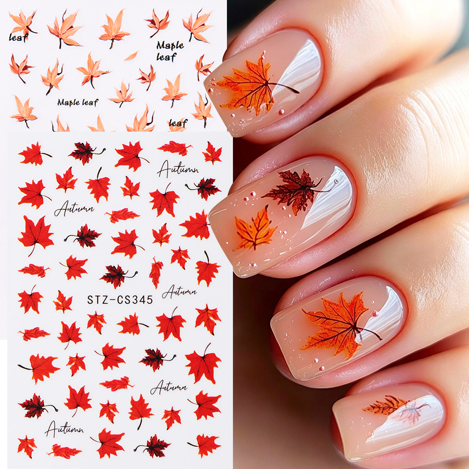 Nail Art Full Design - 2 adet Suluboya Turuncu Kırmızı Akçaağaç