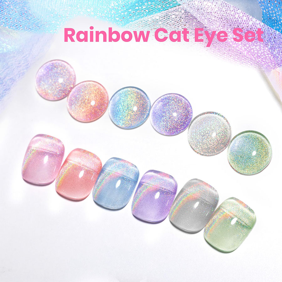 Nail Art Rainbow - QAZIXU 1/6 Parça Gökkuşağı Kedi Gözü