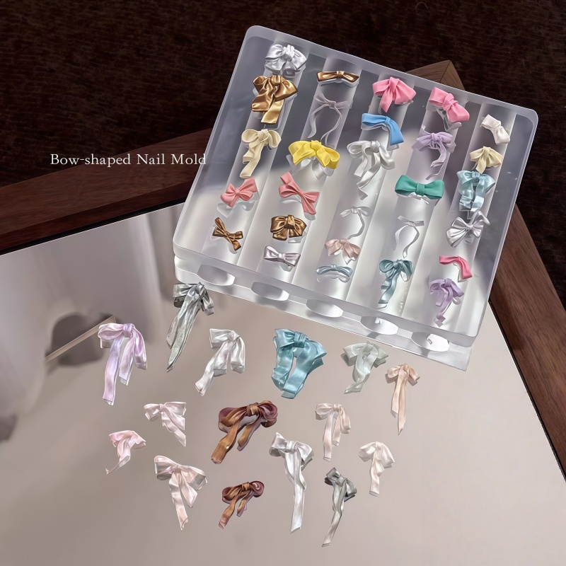 Nail Art Elegant - Kurdele Fiyonklu Tırnak Sanatı Kalıbı, Zarif