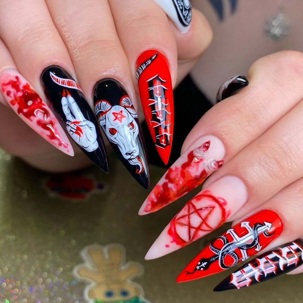 Nail Art Vampire - 24 adet cadılar bayramı uzun Stiletto