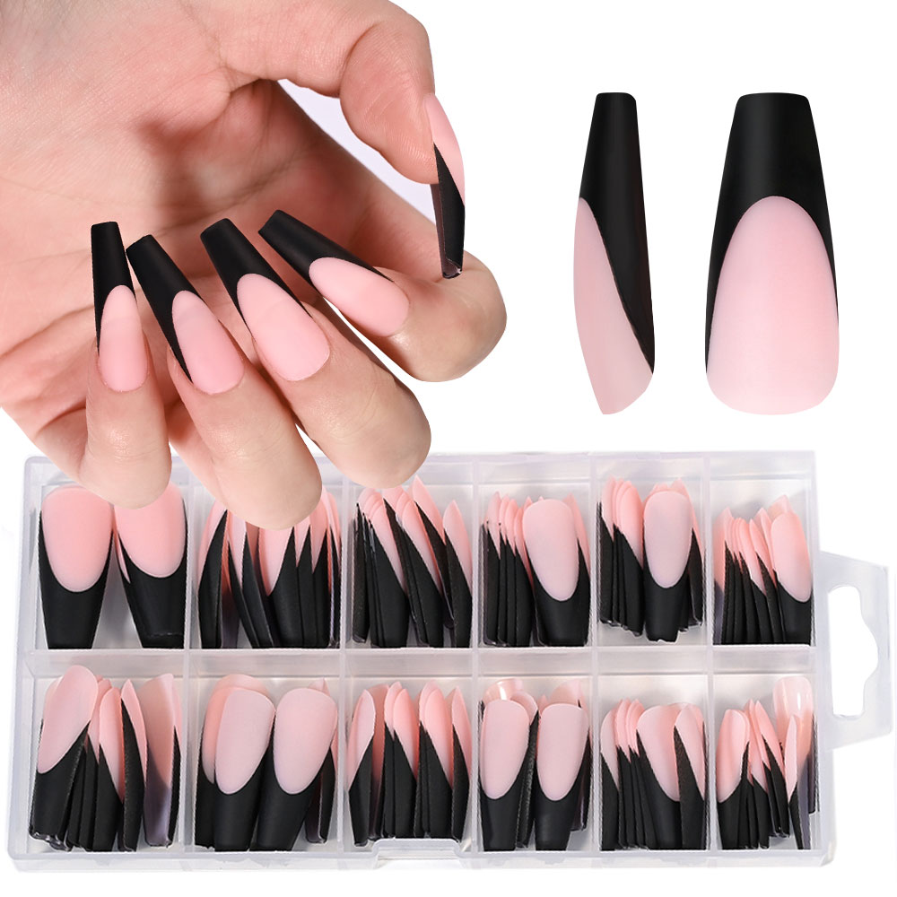 Nail Art Natural - 120 adet siyah fransız jel tırnak