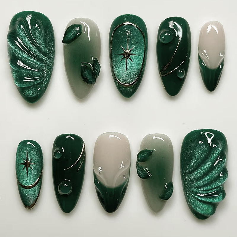 Nail Art Oval - 24 Adet Yeşil Fransız Takma Tırnak