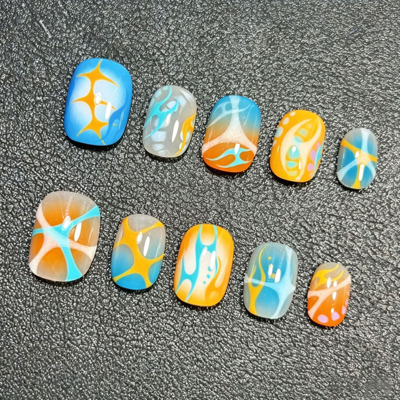 Nail Art Oval - 10 Adet Kişiselleştirilmiş Desen Tasarımlı Kısa